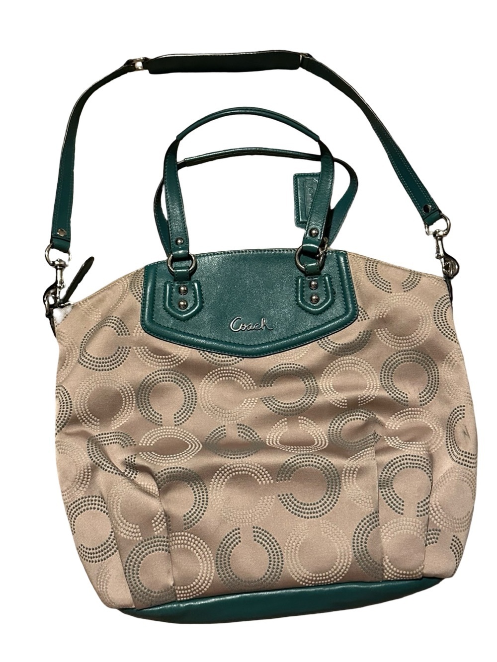 Coach Ashley Dotted Op Art Green Beige Shoulder Crossbody Bag Lilac Lining